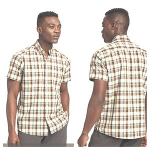 Eddie Bauer Packable Seersucker Plaid Shirt Short Sleeve Outdoors UPF Sz Lg